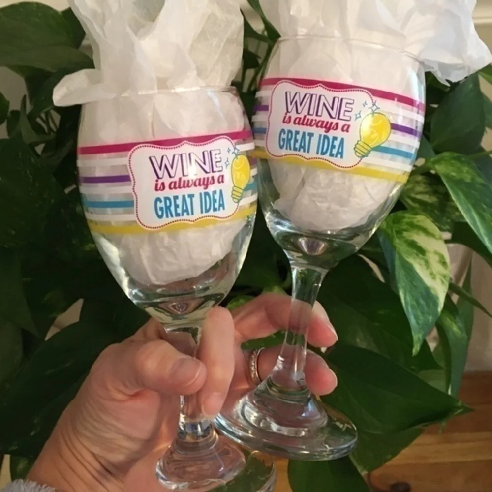 Wine is Always a Great Idea 7” Wine Glasses Set of Two NWOT